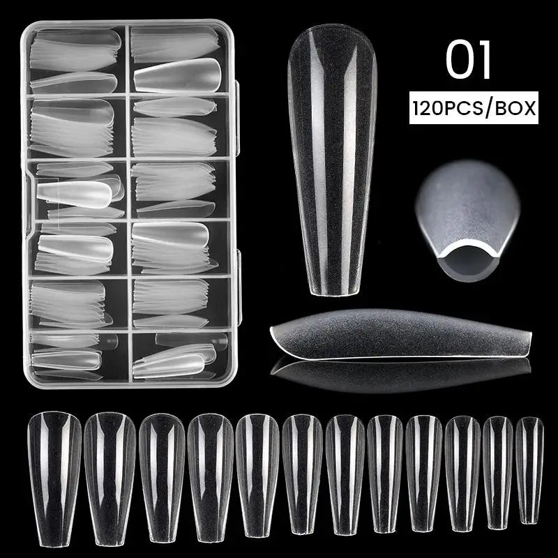 120 Pcs Boxed Transparent Coffin Ballet Fake Nails - Beauty Accessories Now