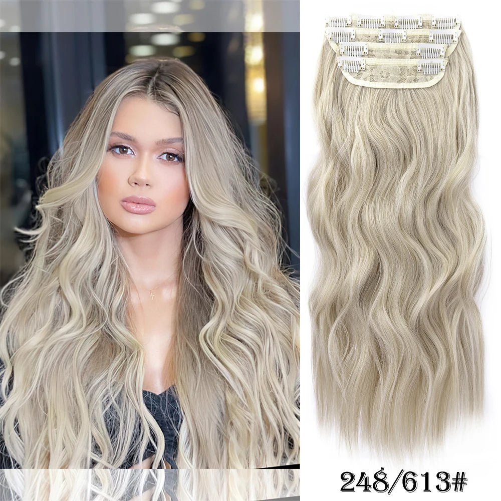 20Inch Synthetic Hair Clip In Long Wavy Thick Hairpieces For Women - Beauty Accessories Now