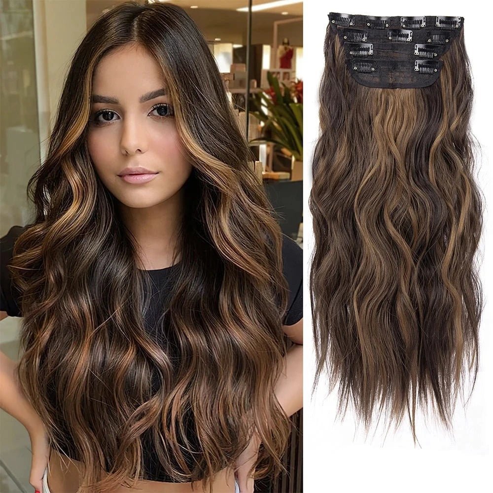 20Inch Synthetic Hair Clip In Long Wavy Thick Hairpieces For Women - Beauty Accessories Now