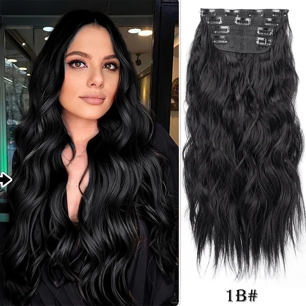 20Inch Synthetic Hair Clip In Long Wavy Thick Hairpieces For Women - Beauty Accessories Now