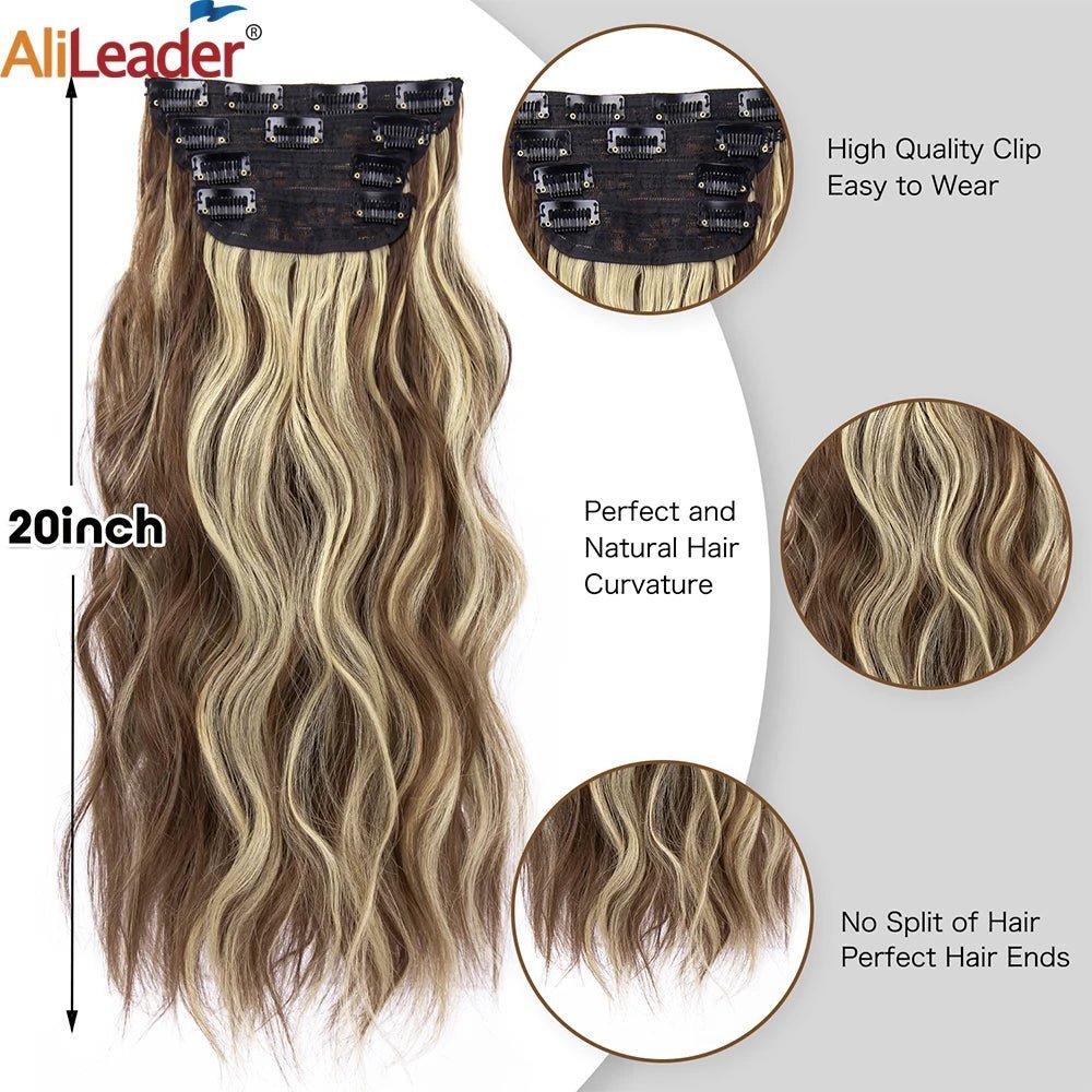 20Inch Synthetic Hair Clip In Long Wavy Thick Hairpieces For Women - Beauty Accessories Now