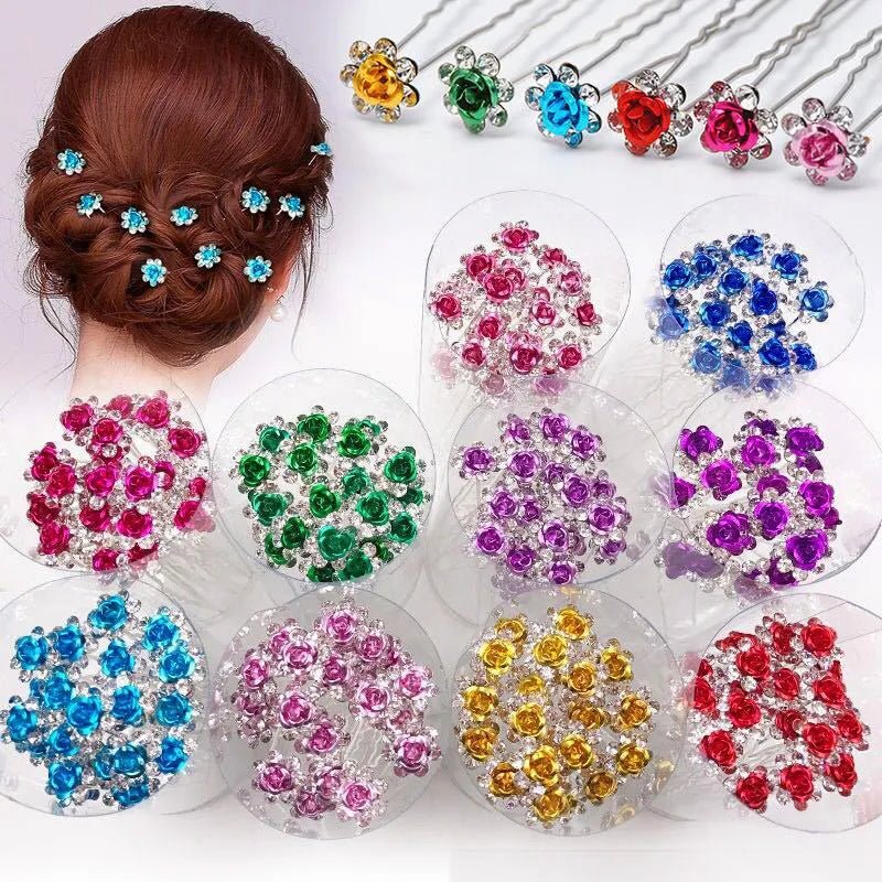 20Pcs Women Bridal Wedding Crystal Diamante Flower U Shape Hairpin - Beauty Accessories Now