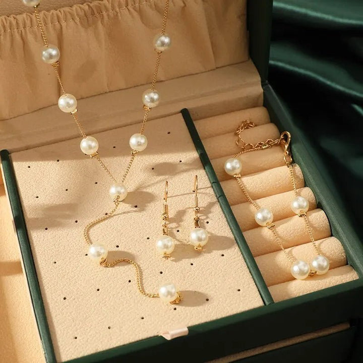 4pcs Gold - color Necklace Earring Bracelet Set - Beauty Accessories Now