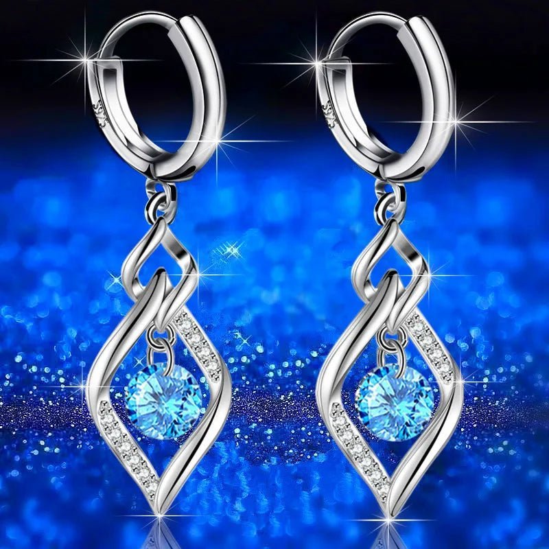 925 Sterling Silver Crystal Zircon Earrings - Beauty Accessories Now