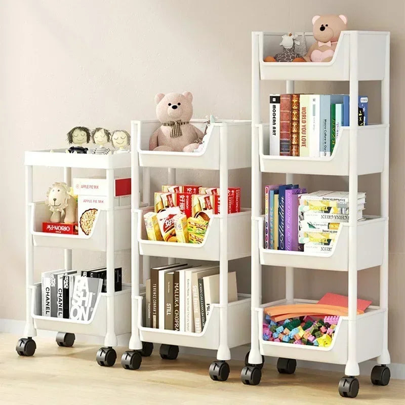 Portable Trolley Bookshelf with Wheels – Rolling Storage Cart for Books & Home Organization