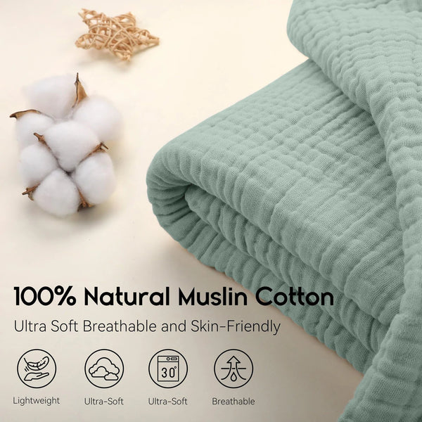 100% Cotton Lightweight Muslin Throw – Breathable Soft Blanket for All Seasons