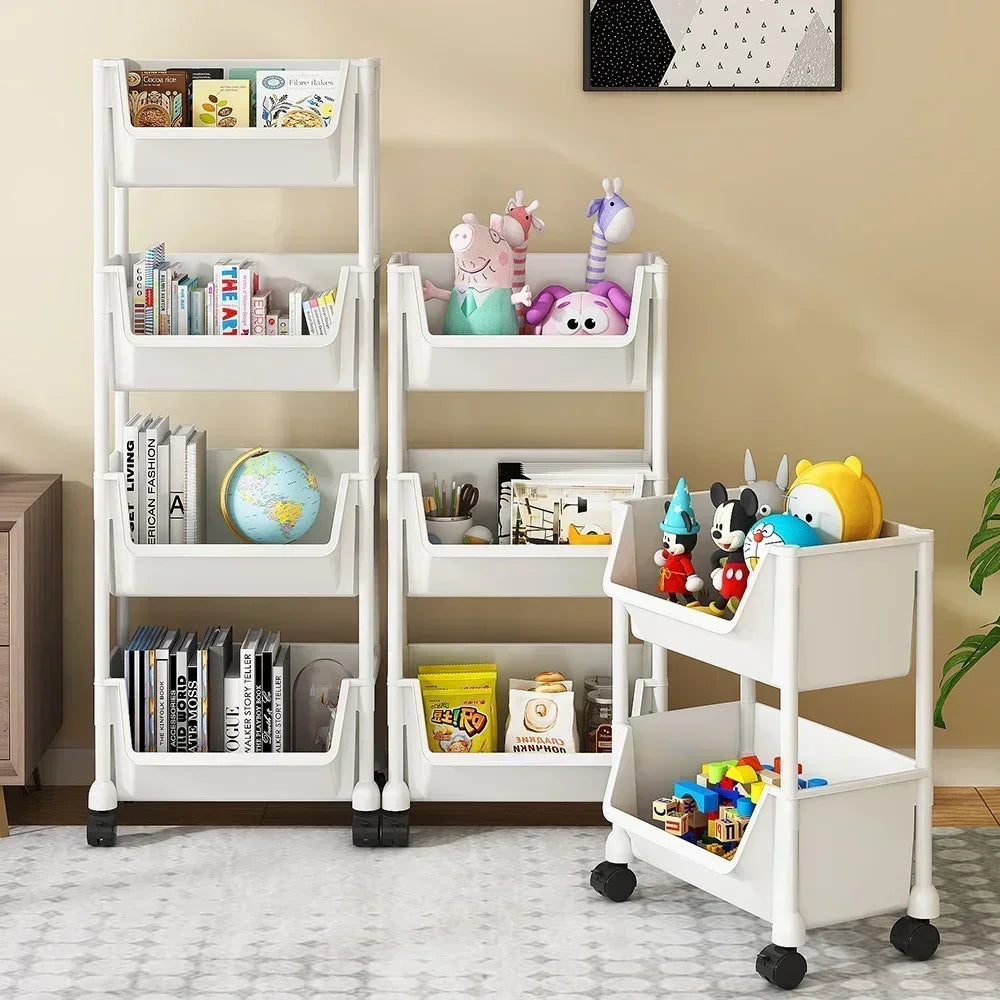 Portable Trolley Bookshelf with Wheels – Rolling Storage Cart for Books & Home Organization