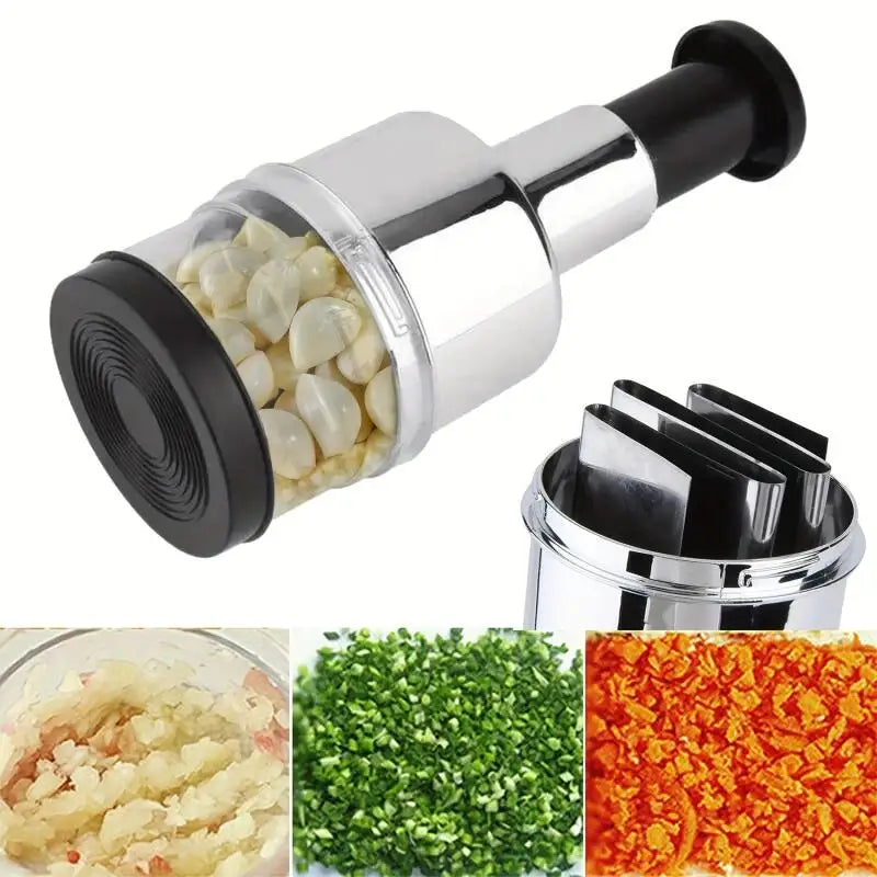 Manual Stainless Steel Food Chopper – Hand-Powered Vegetable, Fruit & Nut Dicer